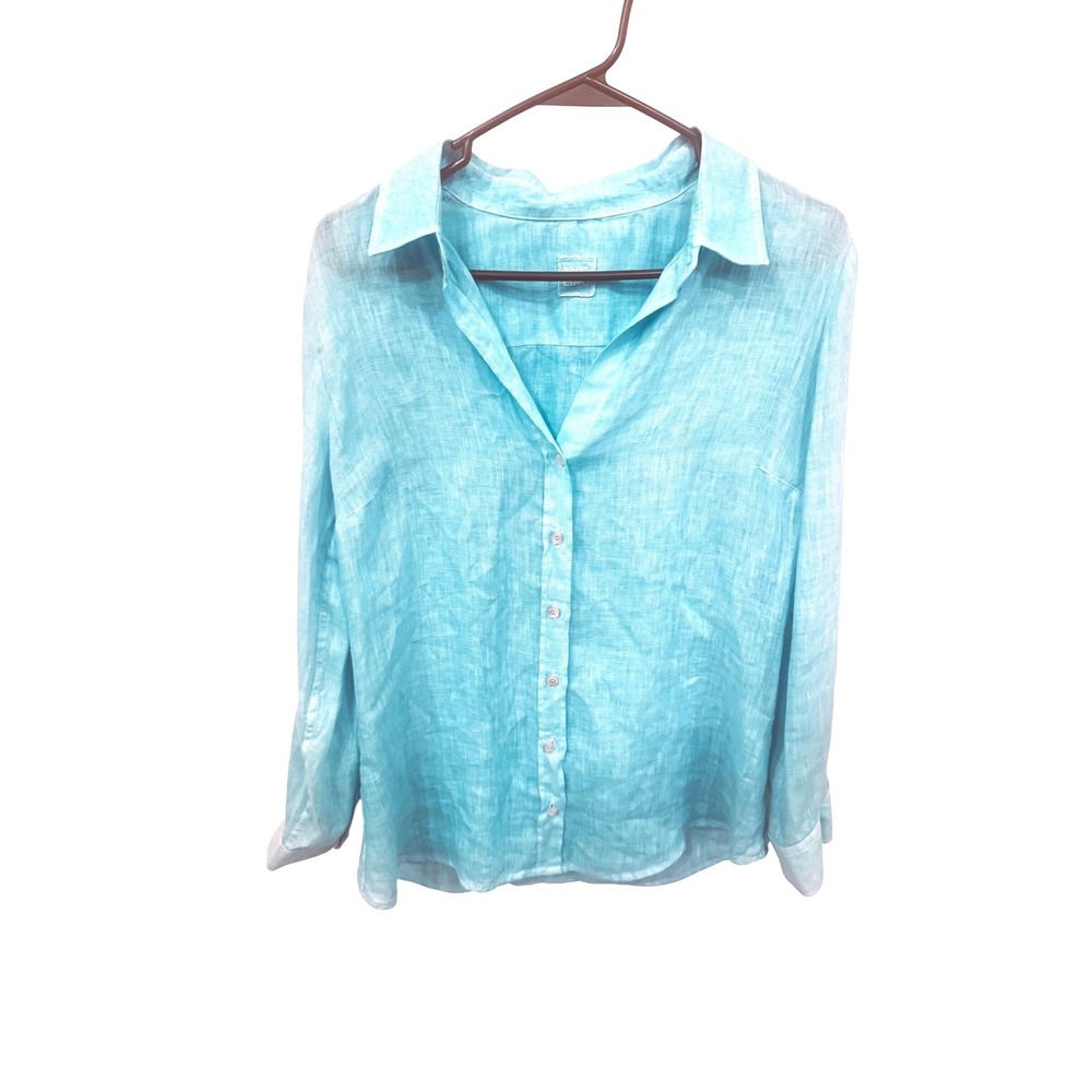 120% Lino Turquoise Light Blue 100% Linen Button Down Shirt Italy Size 42
M EUC